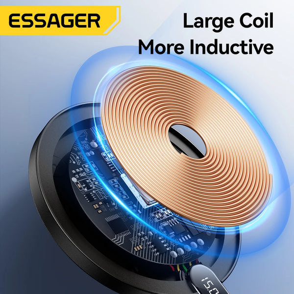 ឆ្នាំងសាកឥតខ្សែ Essager 15W អេក្រង់ LED ឌីជីថល បន្ទះសាកថ្មឥតខ្សែលឿន សម្រាប់ iPhone 16 15 14 Pro Max Samsung 23 Xiaomi Huawei