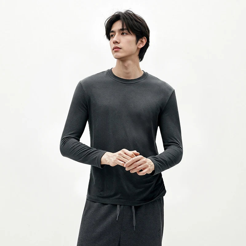 Semir Men Tshirt Thermal Warmth Crew Neck Long Sleeve Solid Color Everyday Style Layering Essential 2026 Spring Soft Comfort