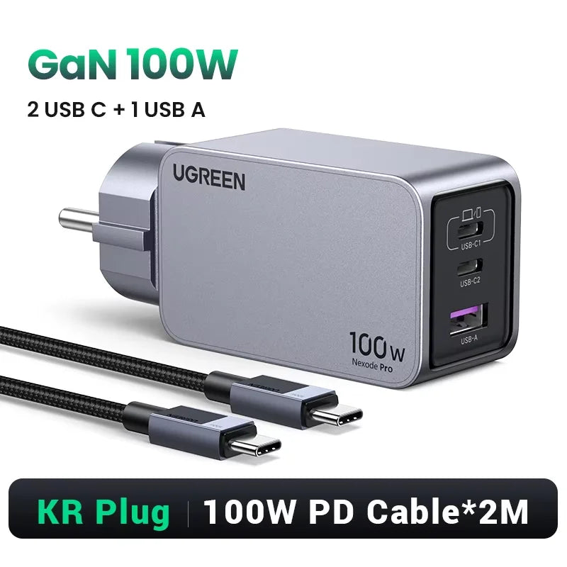 UGREEN 100W GaN Charger USB C Charger QC4.0 3.0 Quick Charge For Macbook Laptop Tablet PD Fast Charger For iPhone 18 17 16 Pro