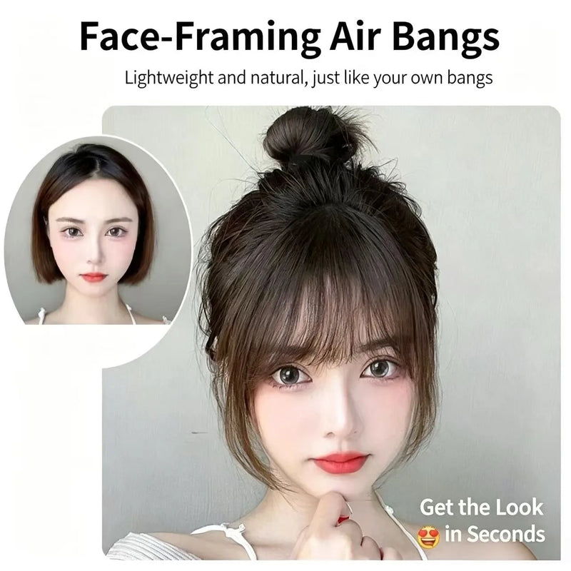 Clip-in Synthetic Fringe Hairpiece for Women Light Thin Invisible Seamless Natural Looking Fake Bangs Hair Extens Air Bangs