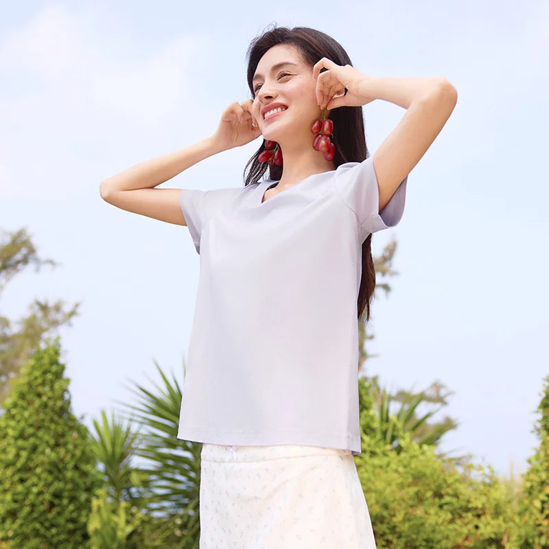 Semir Slim Fit Tshirt Women Summer Solid Color Basic Crew Neck White Cool Touch Casual Comfortable Fashion Slim Top