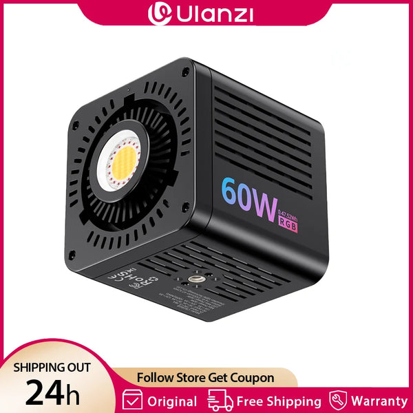 ភ្លើង Ulanzi C60 RGB ចល័ត 60W COB LED ភ្លើងវីដេអូ 2500-6500K 3300mAh Mini Bowens Mount ភ្លើងថតរូបសម្រាប់ការផ្សាយផ្ទាល់