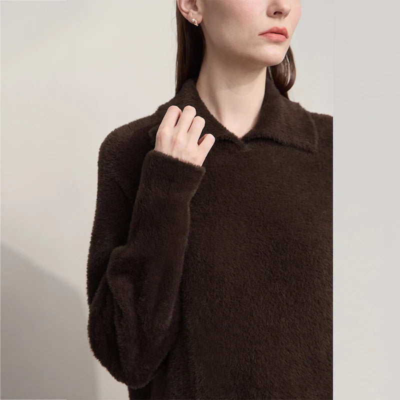 AMII Women's Sweater 2026 Autumn New Minimalist Loose Tops For Woman Pullover Long Sleeve Solid Versatile Ladies Clothes12553047