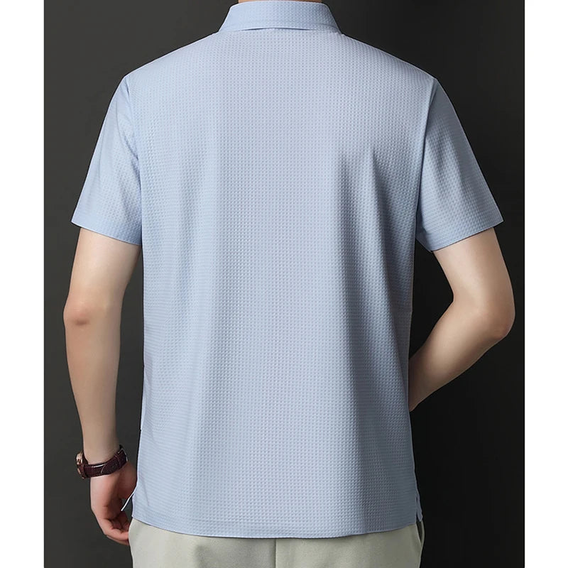 Men‘s 180g Seamless Polo Shirt with UV 50+ & Instant Cooling, 10A Antibacterial Breathable Fabric Lightweight Quick-Dry Summer,