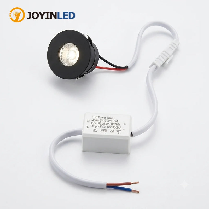 ភ្លើងបំភ្លឺ JOYINLED 1W LED ខ្នាតតូចសម្រាប់ដាក់ក្នុងទូ ភ្លើងចុះក្រោម AC 85-265V ចង្កៀងតាំងបង្ហាញគ្រឿងអលង្ការ បំពាក់ពិដានជាមួយឧបករណ៍បញ្ជា