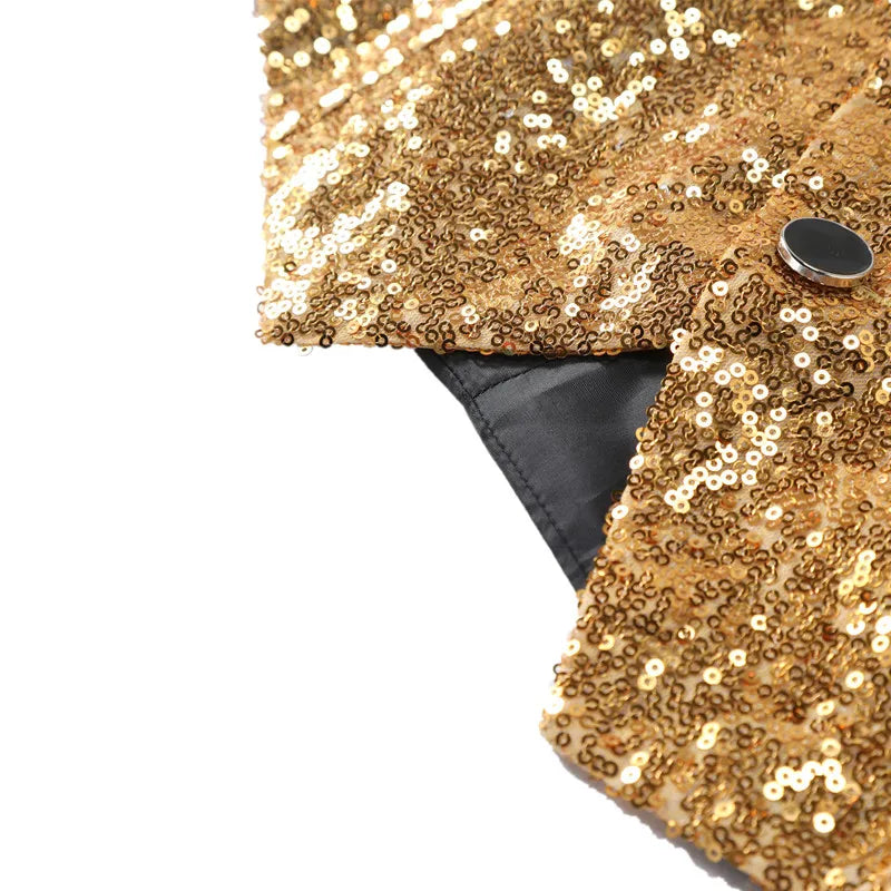Men's Gold Sleeveless Vest Jacket with Sparkling Round Sequins; Perfect for Weddings, Parties, Performances Silver Waistcoat