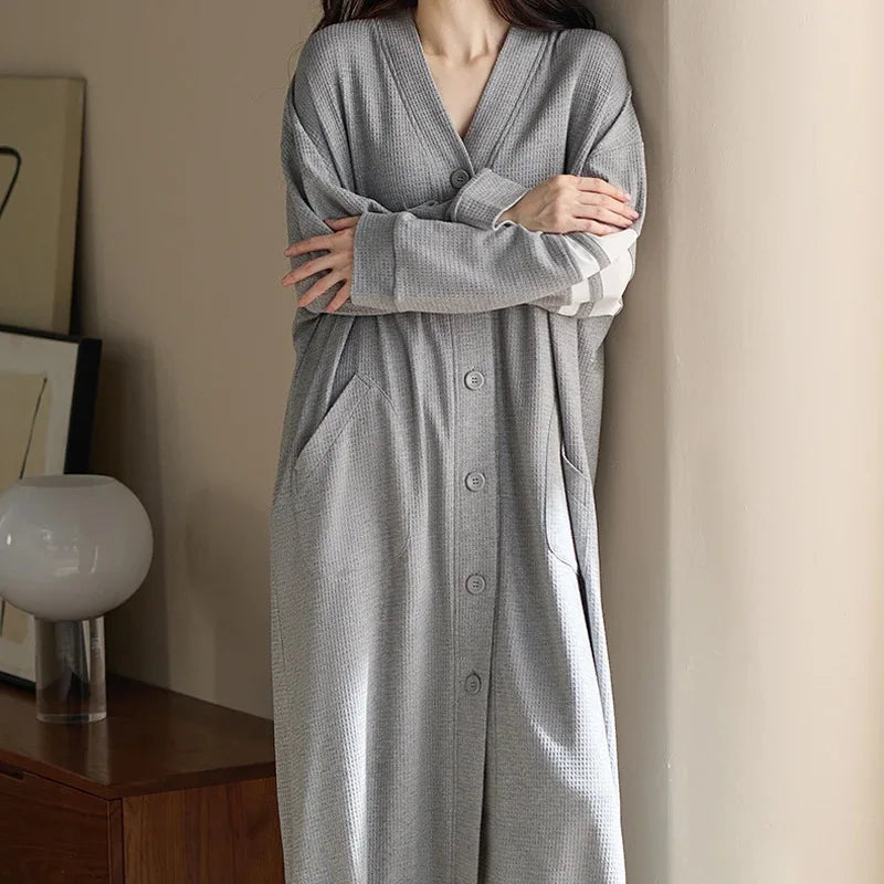 Soft Women's Nightgown Loose One Piece Pajamas Spring Autumn Long Sleeve Cardigan Button Night Dress Woman 2026 New Loungewear