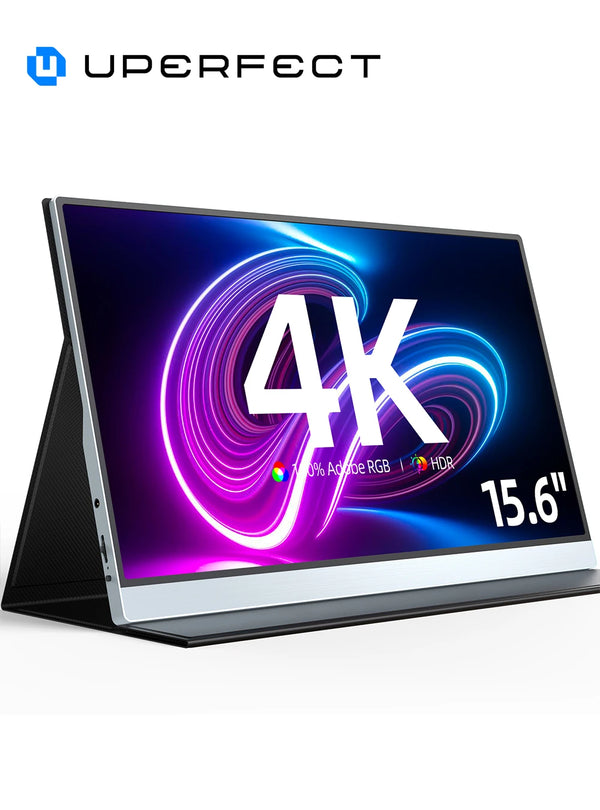 ម៉ូនីទ័រចល័ត UPERFECT 4K ទំហំ 15.6 អ៊ីញ 100% sRGB HDR IPS UHD USB-C កុំព្យូទ័រយួរដៃ HDMI អេក្រង់កុំព្យូទ័រ ជាមួយ Smart Cover និងឧបករណ៍បំពងសម្លេងពីរ