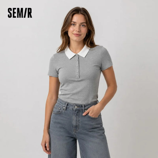 អាវប៉ូឡូស្ត្រី Semir សំណាញ់បូពីរដុំ ត្រជាក់ មានអារម្មណ៍តូច សិចស៊ី រដូវក្តៅឆ្នាំ ២០២៦ ម៉ូដធម្មតា