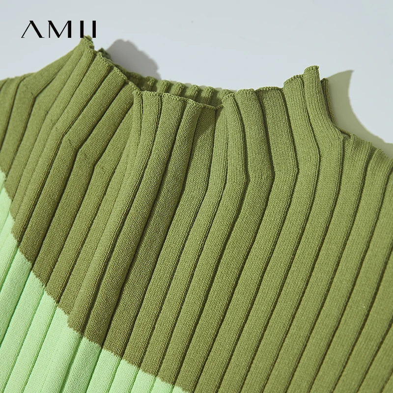 អាវយឺតប៉ាក់សម្រាប់នារី Amii ពណ៌សមល្មម រដូវស្លឹកឈើជ្រុះឆ្នាំ ២០២៥ អាវក្រៅដៃខ្លី កពាក់កណ្តាលអណ្តើក ស្ដើង 12542001