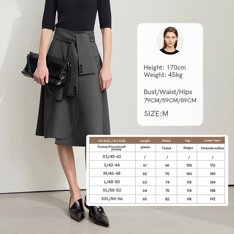 AMII សំពត់ថ្មី Minimalist សម្រាប់នារី រដូវក្តៅ ឆ្នាំ២០២៥ សំពត់រាងអក្សរ A ប្រវែងមធ្យម រលុង មិនស្មើគ្នា ម៉ូដសម្រាប់នារីការិយាល័យ 12542045