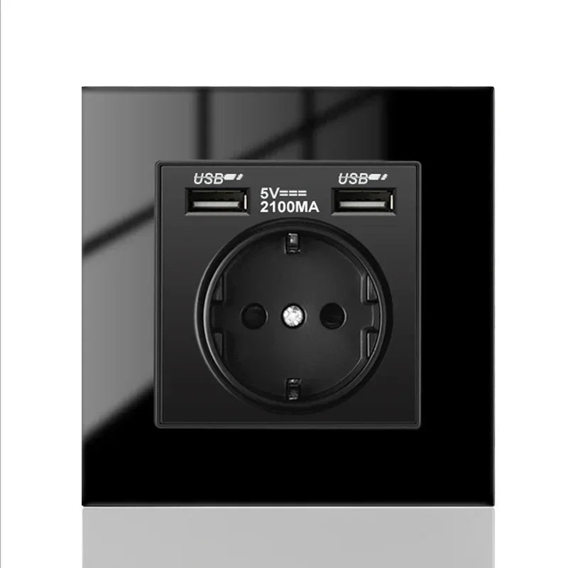 DepoGuye wall type dual USB power socket 2.1A, bedroom socket, 16A wall socket, PC panel, Spain, Russia and EU standard socket