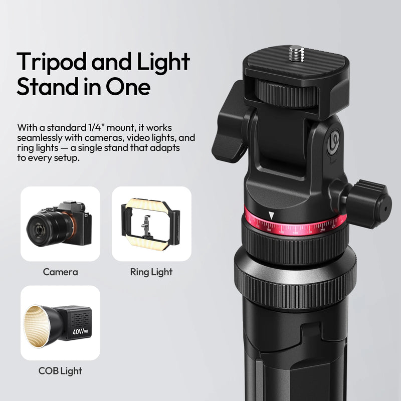 ជើងកាមេរ៉ា Ulanzi MT-80 2M បើកដោយស្វ័យប្រវត្តិ ជើងកាមេរ៉ា ជើងទ្រភ្លើងសម្រាប់កាមេរ៉ា COB ម៉ោនសម្រាប់ការថតរូបក្រៅផ្ទះ ជាមួយនឹងការទ្រទ្រង់ 360° Pan 5kg