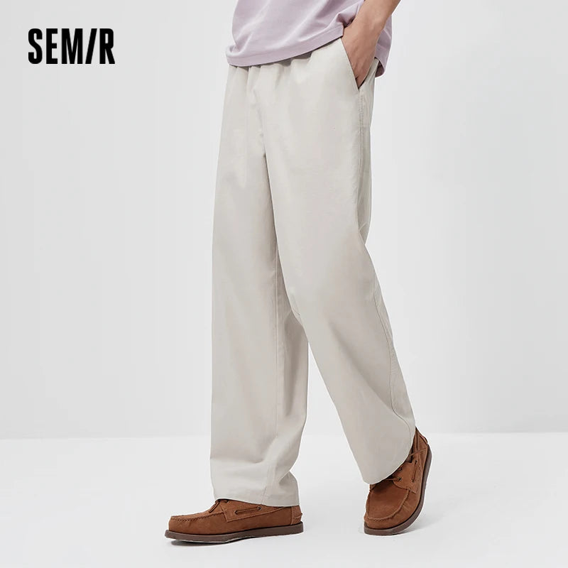 Semir Men Pants Cotton 2026 Linen Stretch Solid Loose Fit Straight Urban Casual Everyday Style Soft Comfortable Daily Wear