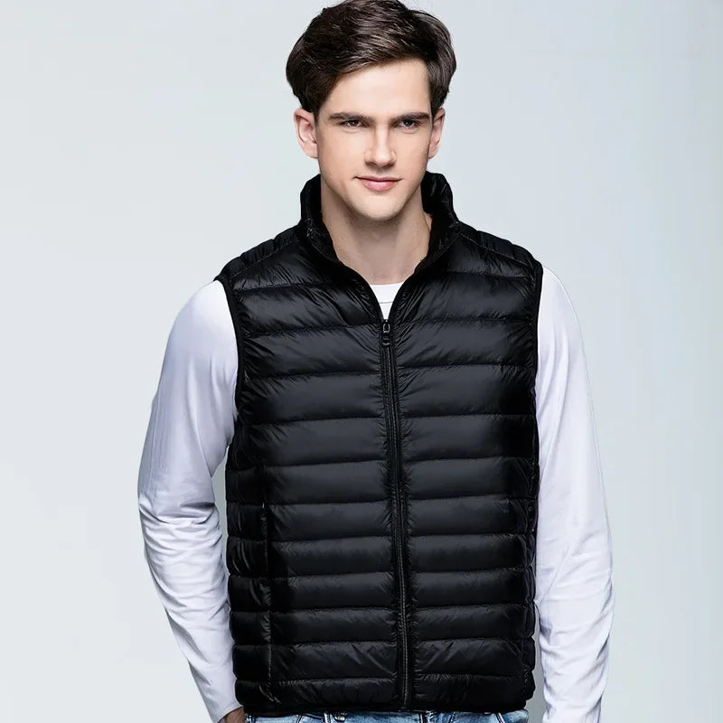 Mens Blue Standing Collar Light/Thin Sleeveless Vest Jacket, Wine Red Black Gray Green Available, Asian Size Casual Waistcoat