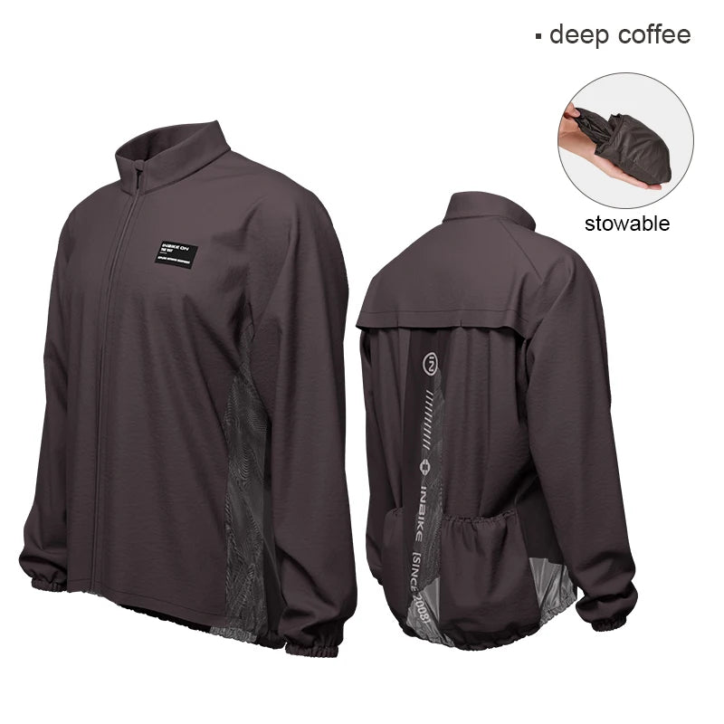 INBIKE Men's Long Sleeved Windbreaker MTB Cycling Clothing Windproof Bicycle Top Rain Jackets with Pockets Bike Biking Clothes