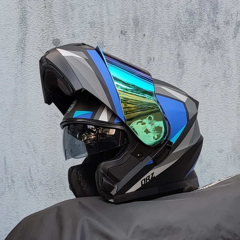 ORZ-162 motorcycle helmet, modular flipped full face helmet, long-distance off-road helmet with built-in sunshade
