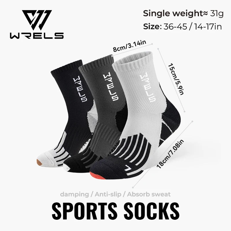 WRELS Sports Socks Arch Support 3D Anti Slip Quick Dry Breathable Cushioned Soccer Gym Training Outdoor Athletic Socks Men Women