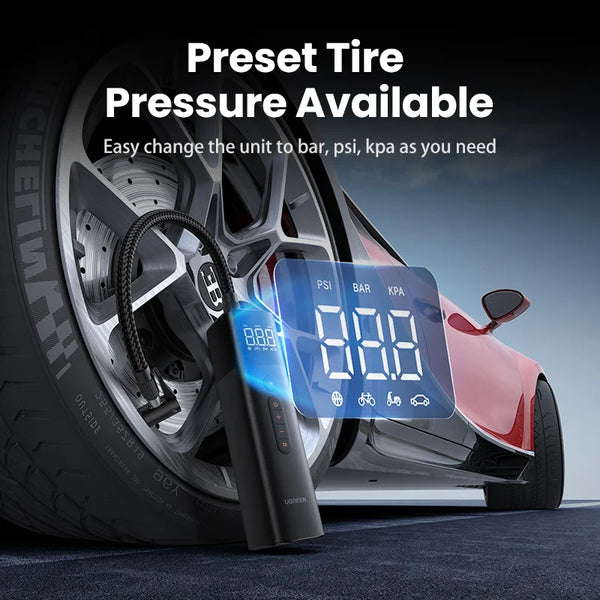 UGREEN Car Air Pump Portable Air Compressor for Car Motorcycles Bicycle Electric Tire Inflator with LCD Digital Display