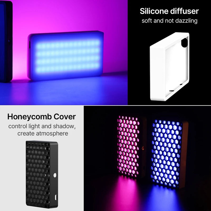 ភ្លើងវីដេអូ LED ទំហំ 7 អ៊ីញ Ulanzi LT002 ភ្លើងបន្ទះ RGB CRI 95+ 2500-9000K ជាមួយ Honeycomb 4000mAh ភ្លើងកាមេរ៉ាថតរូប