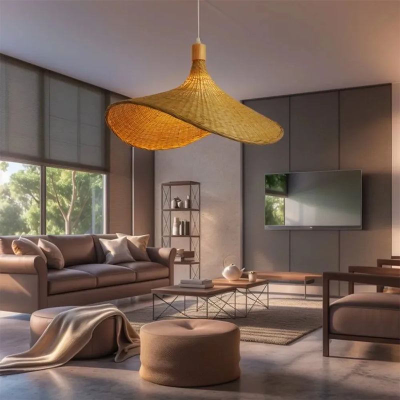 JOYINLED Woven Pendant Light Wicker Shade Handmade Rattan Basket Ceiling Chandelier Farmhouse Rattan Chandelier Living Room