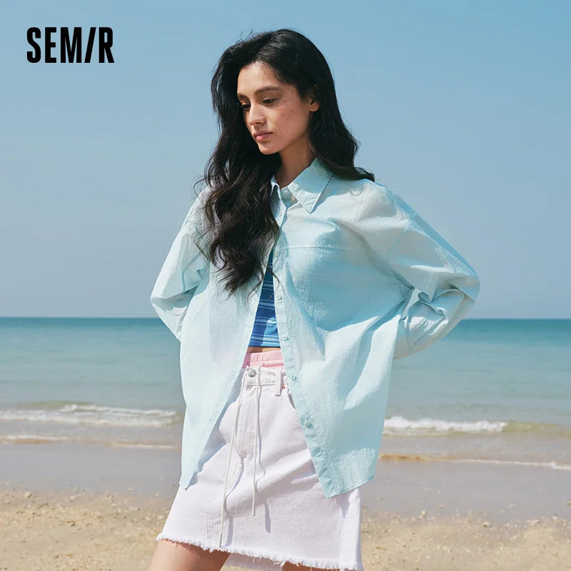 Semir Women Shirt UV 2026 Protection Textured Solid Drop Shoulder Urban Casual Everyday Style Soft Comfortable Daily