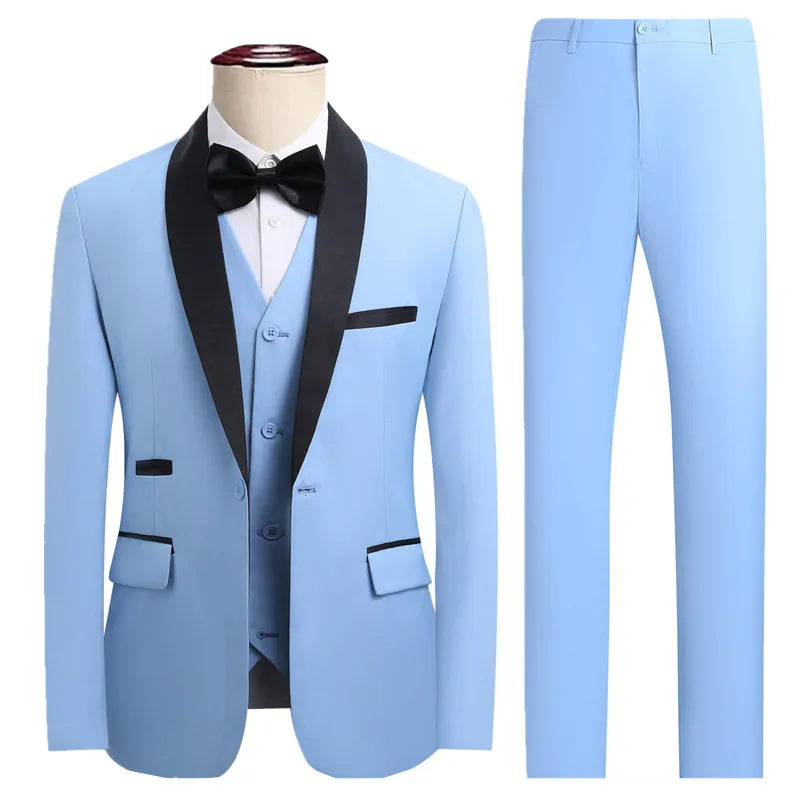 2026 New Men's Black Suit Three-Piece, Business Wedding Jacket with Vest and Pants, Asian Size M-6XL, Burgundy Gray White Sets.