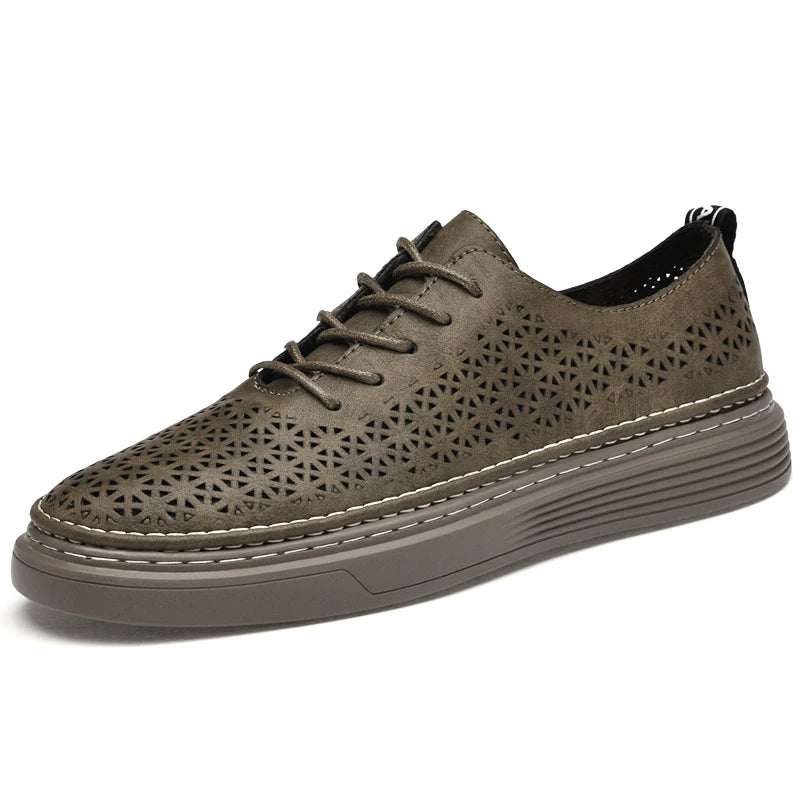 Summer Autumn Mens Retro Leather Casual Shoes Men Hollow Flat Shoes With Holes Big Size 46 47 Breathable Comfortable