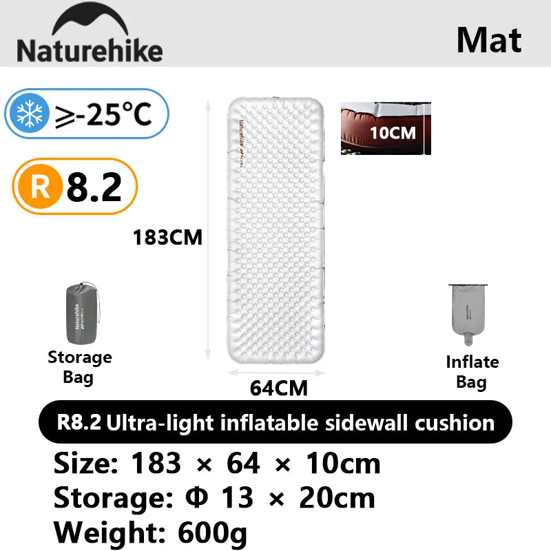 Naturehike 2026 New Camping Inflatable Mattress R 5.8/6.5/8.2 Light Portable Tent Sleeping Pad Outdoor Travel Hiking Beach Mat