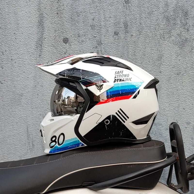 ORZ Motorcycle Riding Helmet Men's and Women's Motorcycle Combination Full Helmet Pull Half Helmet Four Seasons Universal Retro