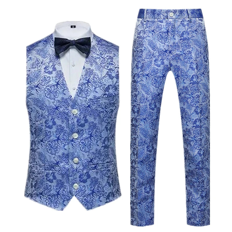 2026 New Men's Sleeveless Vest with Trousers, Wedding Party 2-Piece Set, White, Black, Red, Purple, Asian Size M-6XL