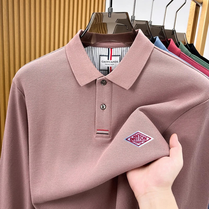 Original Design 100% Cotton Man Long-Sleeved Polo Shirt Lapel Letter Pattern Embroidery Autumn New Polo Shirt Casual Men's Wear