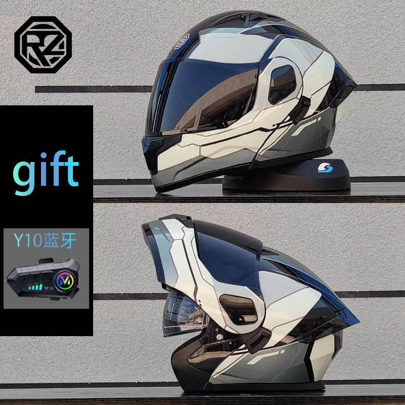ORZ Motorcycle Helmet Modular Flip Helmet Dual Lens Full Helmet Comes with Bluetooth Earphones Model 103