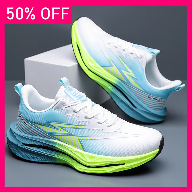 Men Sports Shoes Soft Sole Rebound Anti Slip Outdoor Fitness Shoes Trendy Lace Up Mesh Breathable Casual Running Shoes for Men