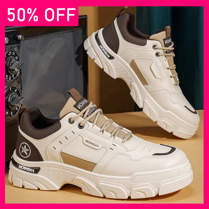 Mens Board Shoes All Season Versatile Daily Commuting Sneakers Round Toe Lace Up Soft Sole Anti Slip Cosy Outdoor Walking Shoes