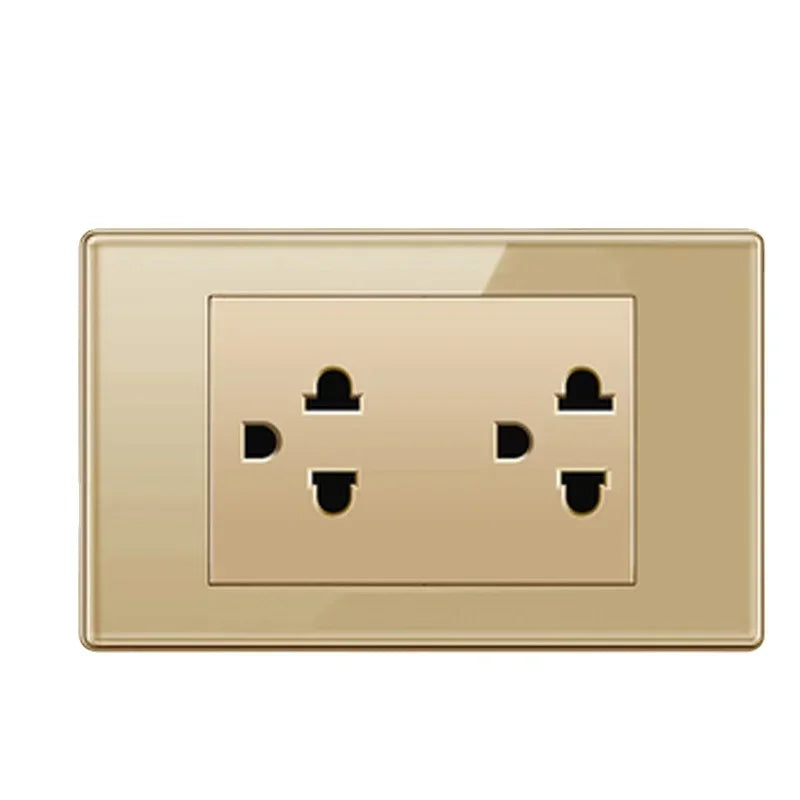 Depoguye US Mexico Wall Light Switch Socket 5V 2.1A USB Type-c Charger Plug,Golden Glass Panel American Standard Power Outlet