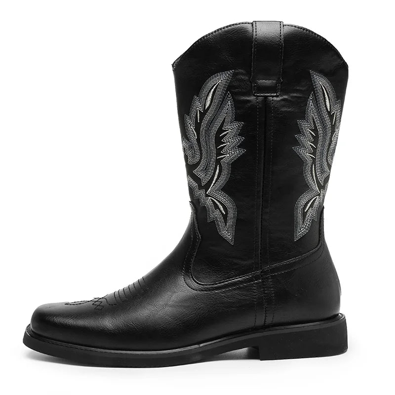 Men's embroider high top casual boots four seasons new light non-slip comfort soft-sole outdoor fashion walking Motorcycle boots