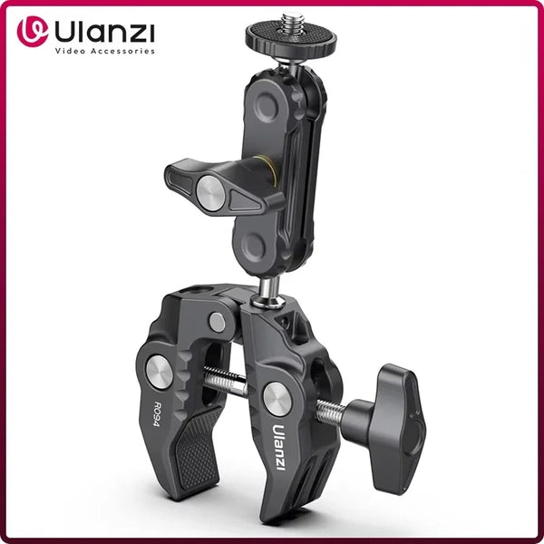Ulanzi R094 ក្ដាប់ដែកខ្លាំងជាមួយក្បាលបាល់ពីរ ក្ដាប់ដៃវេទមន្ត ជាមួយរន្ធ 1/4" 3/8" សម្រាប់កាមេរ៉ា DSLR ម៉ូនីទ័រ ភ្លើង ម៉ោនមីក្រូហ្វូន
