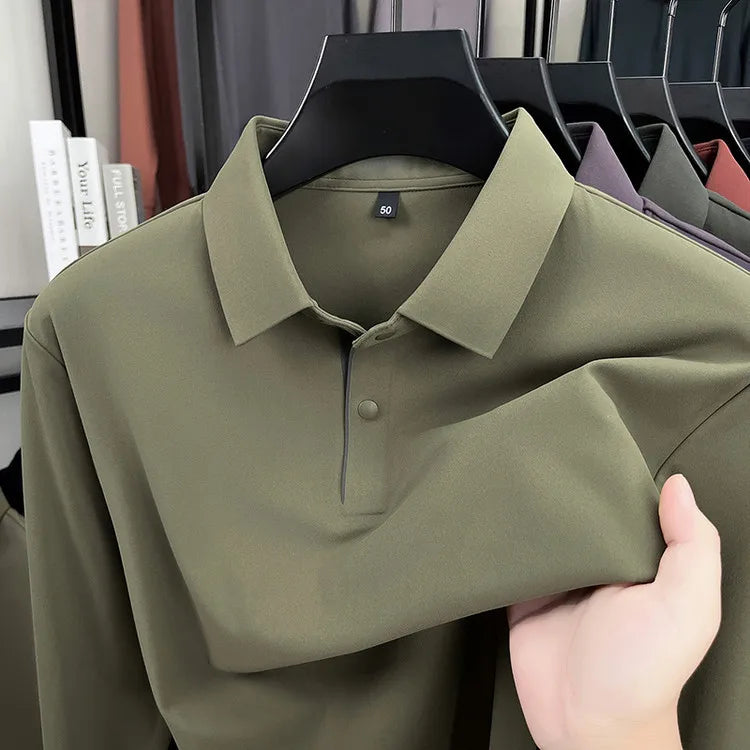 Men's Premium Polo Shirt – Soft Brushed Cotton Blend, Color-Blocked Placket, 4-Way Stretch, Anti-Pilling, No Iron