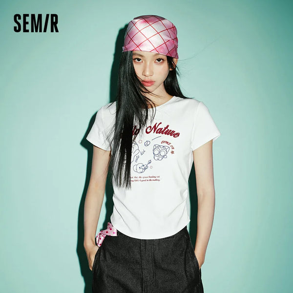 អាវយឺត Semir សម្រាប់នារី ប្រវែងខ្លី ស្លីម សម ស្តង់ដារ ស្មា កំប្លែង ទាន់សម័យ ស្លីម រដូវក្តៅ ឆ្នាំ២០២៦ ម៉ូដធម្មតា