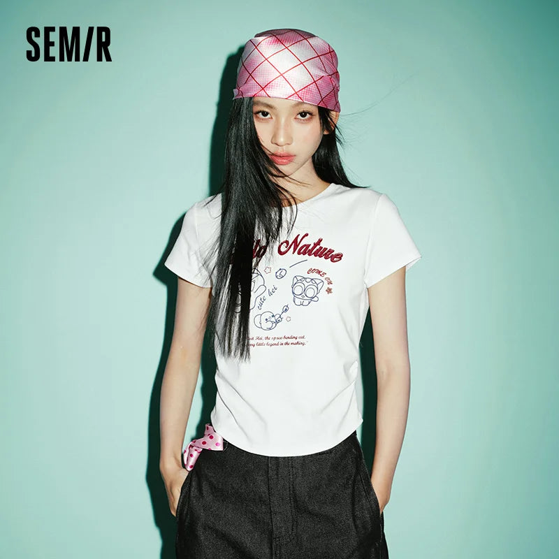 Semir Women Tshirt Short Length Slim Fit Standard Shoulder Funny Stylish Slim 2026 Summer Casual Fashion Top