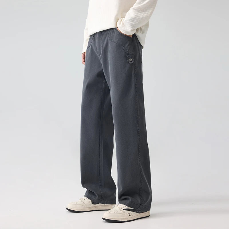DUKEEN Heavyweight Lyocell Blend Straight Men's Casual Pants 2025 Autumn Soft Loose Fit Essential Trousers Men's Clothing