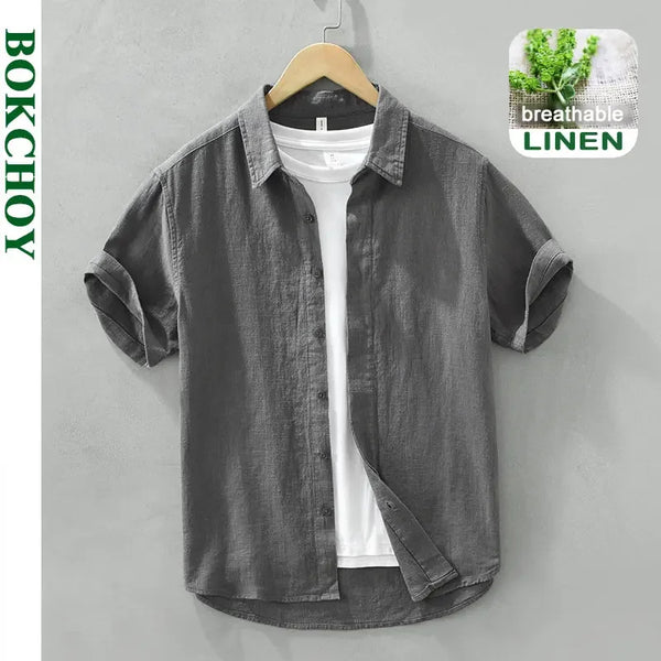 Summer New Breathable Ramie Cotton Casual Short Sleeve Shirt for Men Clothing Vintage Big Pocket Streetwear C2759