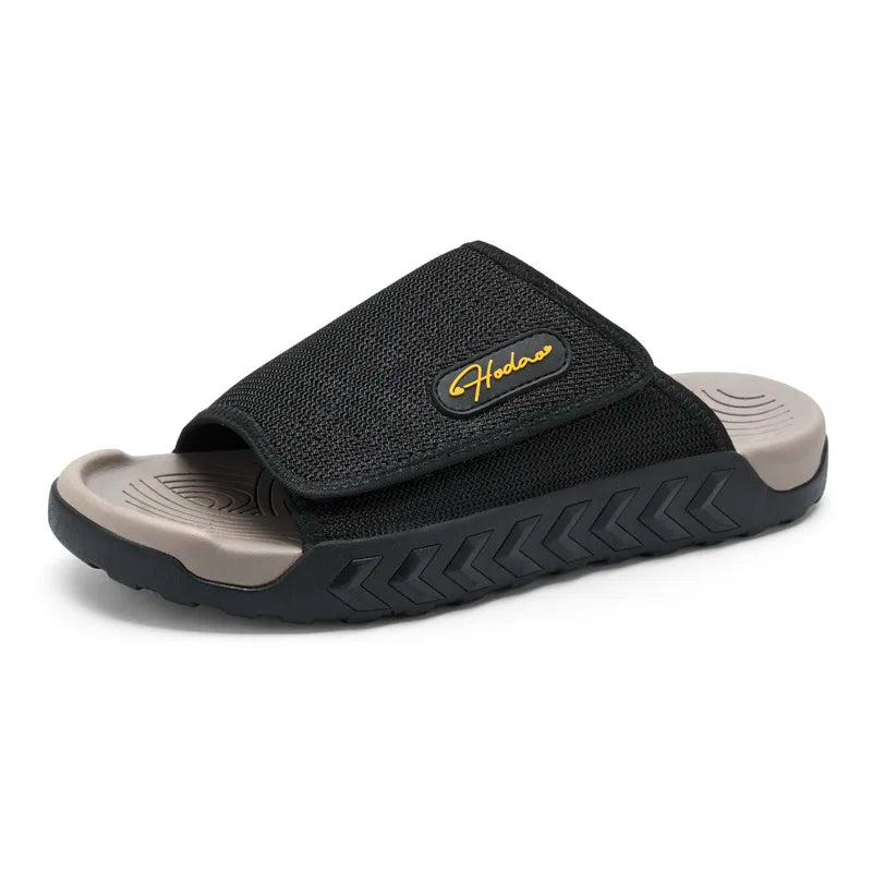 Men's Adjustable Hook and Loop Slide Sandals Open Toe Sport Slides Non Slip Cushioned Casual Walking Slippers for Outdoor Beach