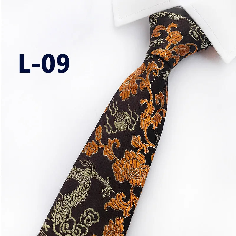 Men's Red Tie with A Chinese-style Design, Featuring A Jacquard Pattern of A Chinese Dragon; Available in Multiple Colors.