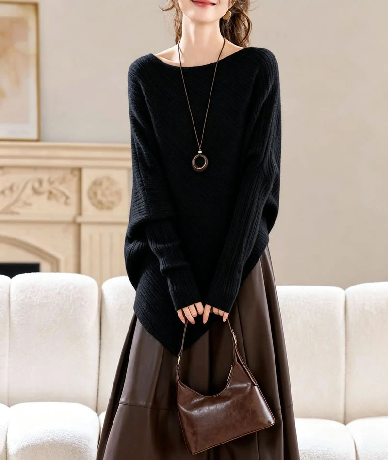 Lazy Wind Bat Sleeve Irregular Sweater Women's Autumn Winter Loose Knitted Bottoming Shirt Premium Ladies Top Pullover Jumper