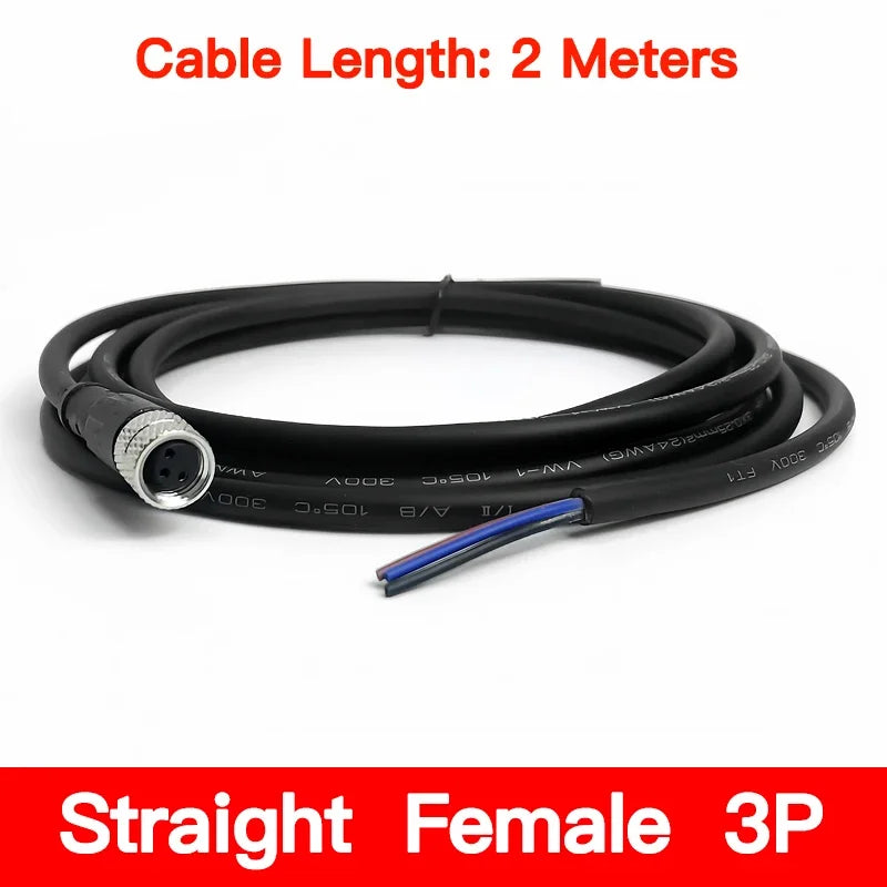 2Meters Waterproof M8 Sensor Connector, Male & Female 3/4/5/6/8 Pin, Integrated Injection Molding Industrial Cable Plug