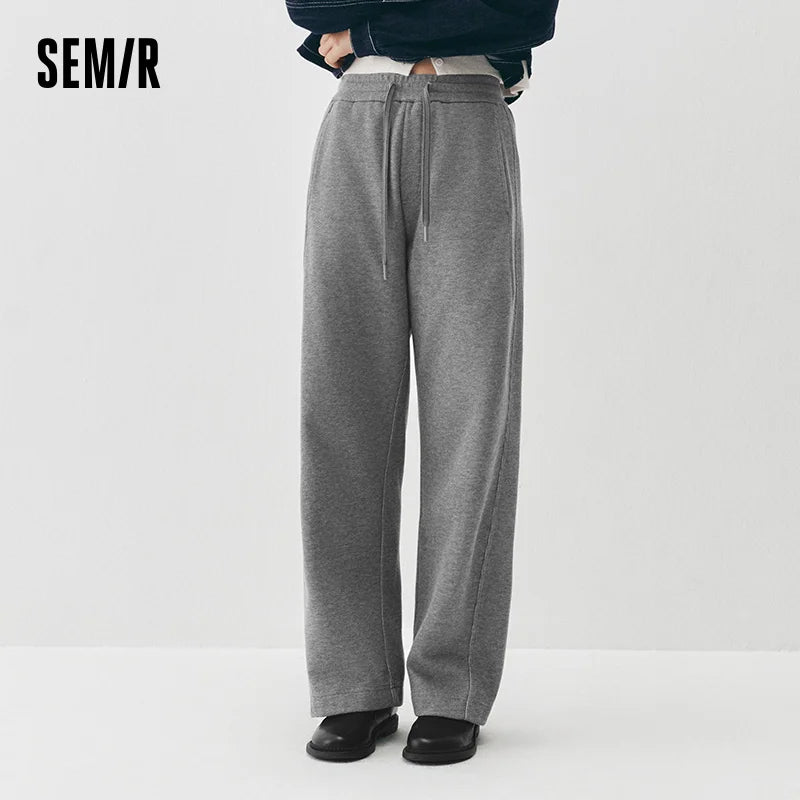 Semir Women Pants Fleece Lined Panelled Design Loose Fit Barrel Leg Elastic Waist Minimal Style Everyday Style 2026 Winter