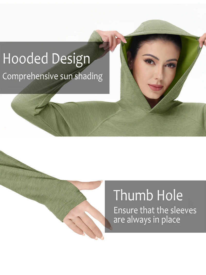 Women's UPF 50+ Sun Protection Hoodie Lightweight Long Sleeve Thumb Hole Hooded Sweatshirt for Hiking, Running & Workout