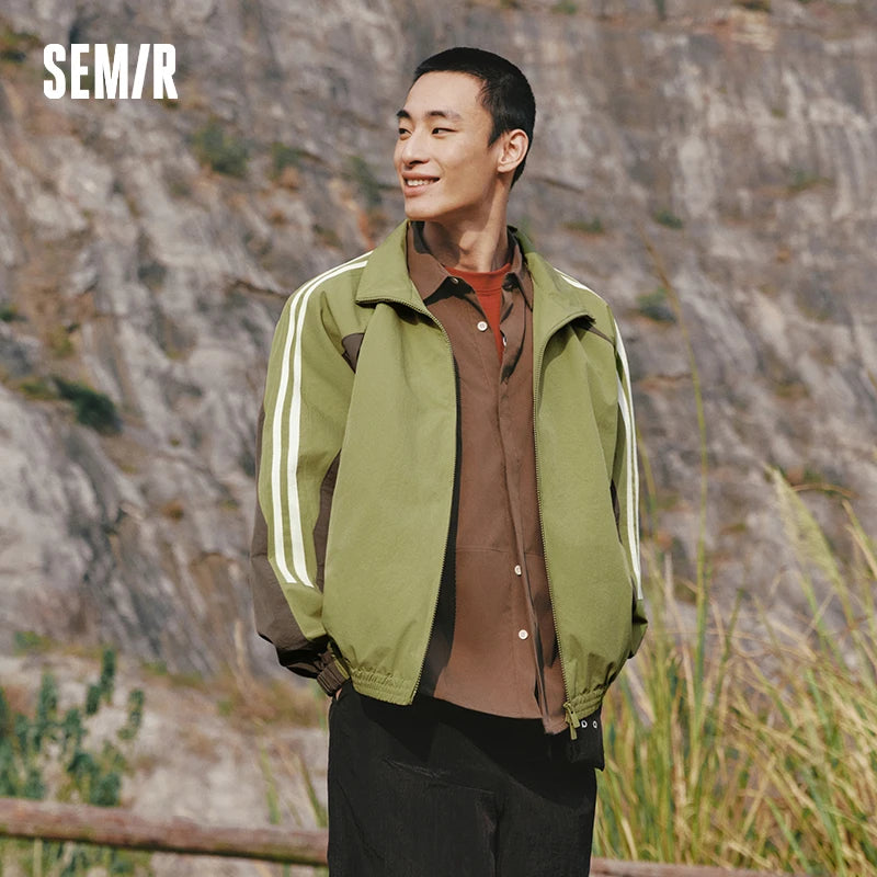 Semir Men Jacket 2026 Spring New Patchwork Sports Striped Oversized Fashion Outdoor Casual Loose Fit Tops